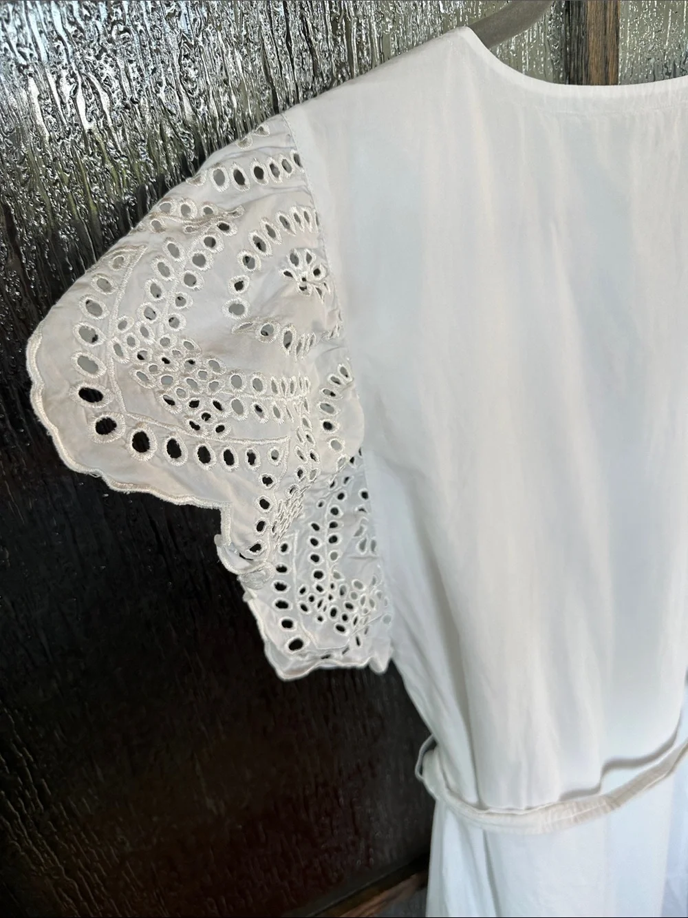 Rails Gia Dress Women's White Eyelet Midi Dress with Tie Waist Sz L